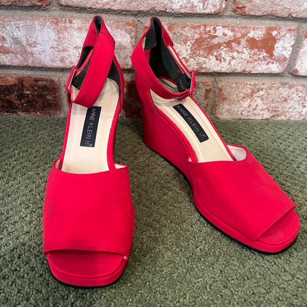 Anne Klein Red Wedge Peep-Toe Shoes